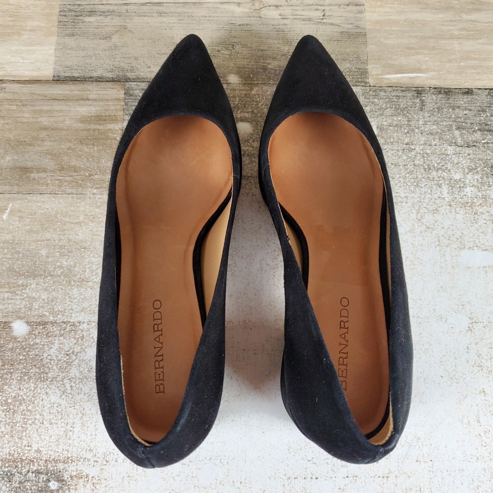 Bernardo Millie Womens Pumps Sz 8.5 M Black Suede Block Heel Pointed Toe - Picture 4 of 10